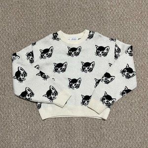 & Other Stories Jacquard Knit Wool Cat Crewneck Drop Shoulder Sweater S